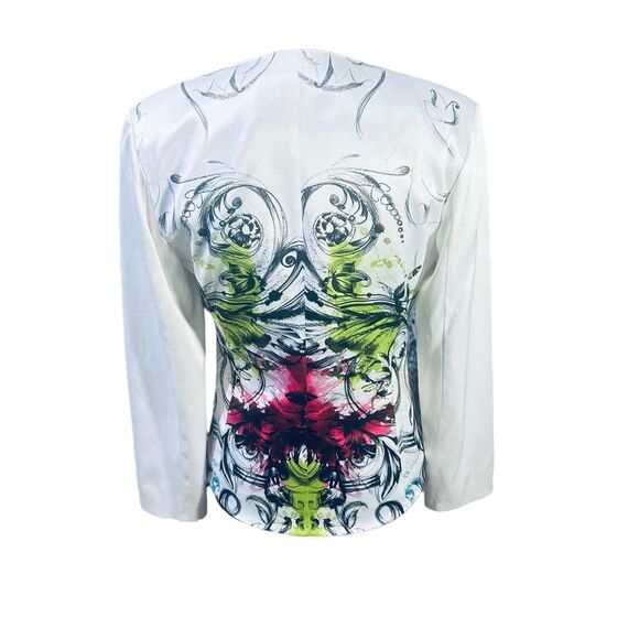 CarlOpik White Pink Green Snap Front Jacket Pop Art Flair  Sz 10 - Picture 7 of 9